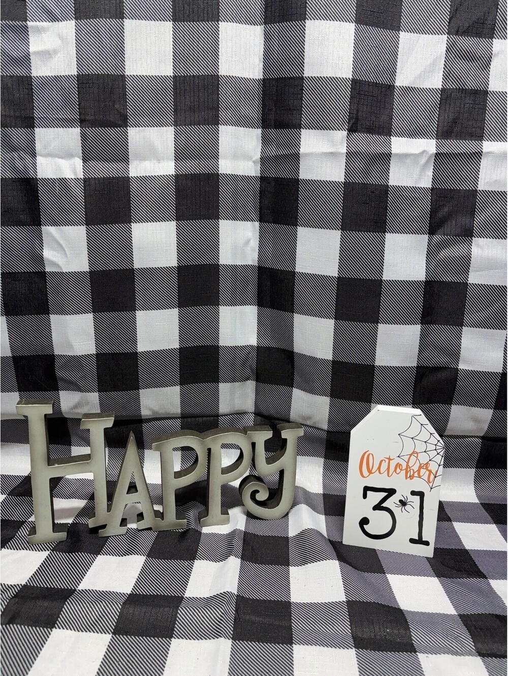 Happy Halloween Wooden Block Tabletop Sign Black White October 31  Plaque